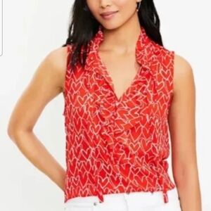 LOFT Petite Red Heart Patterned Sleeveless Top